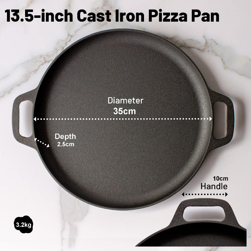 35cm Pre-Seasoned Cast Iron Pizza Baking Pan Cooking Griddle Stove Oven Grill Campfire
