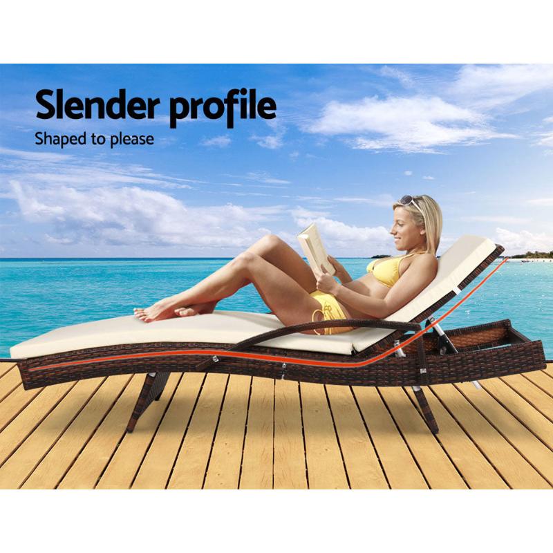 Gardeon Sun Lounge Brown Wicker Lounger Outdoor Furniture Beach Chair Patio Adjustable Cushion