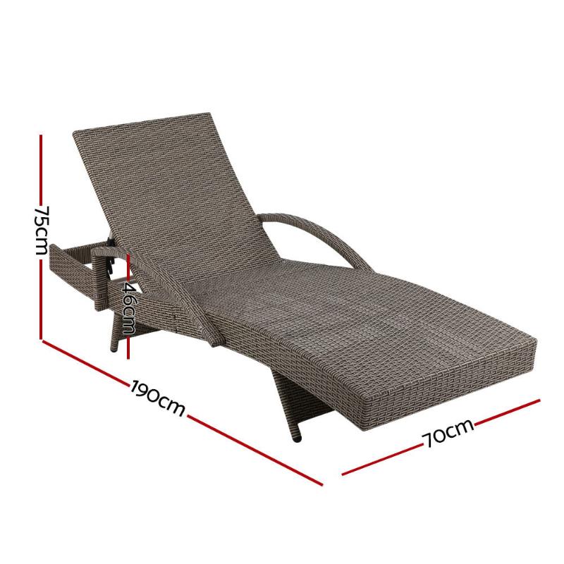 Gardeon Sun Lounge Grey & Beige Wicker Lounger Outdoor Furniture Beach Chair Patio Adjustable Cushion