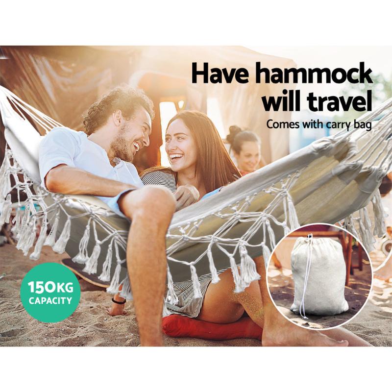 Gardeon Tassel Hammock Bed - Cream