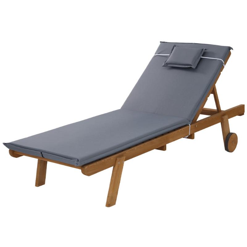 Gardeon Sun Lounge Wooden Lounger Outdoor Furniture Day Bed Wheels Patio - Grey