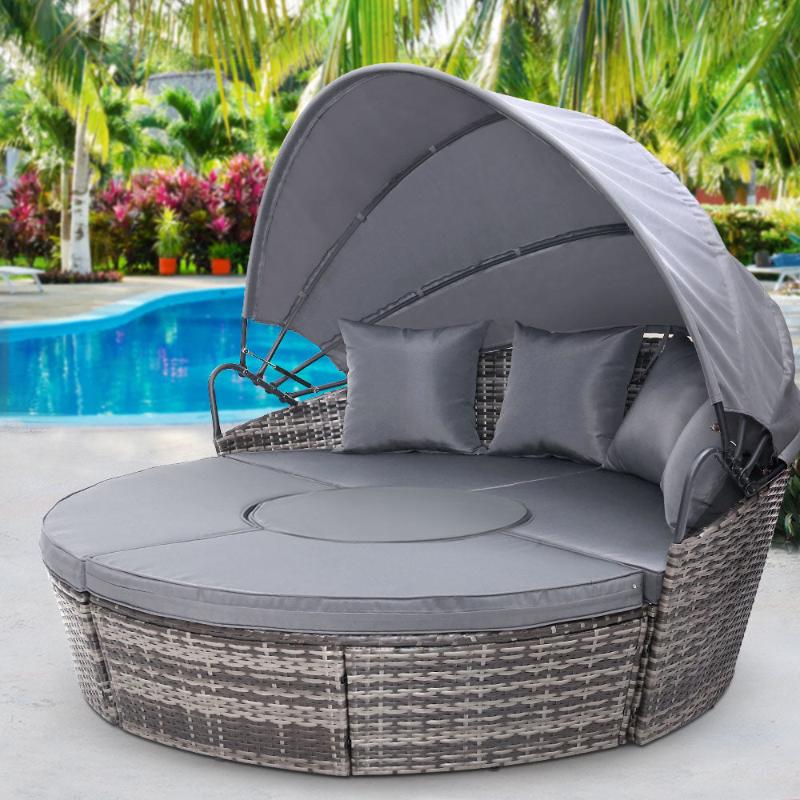 Gardeon Sun Lounge Wicker Outdoor Day Bed -4pc - Grey