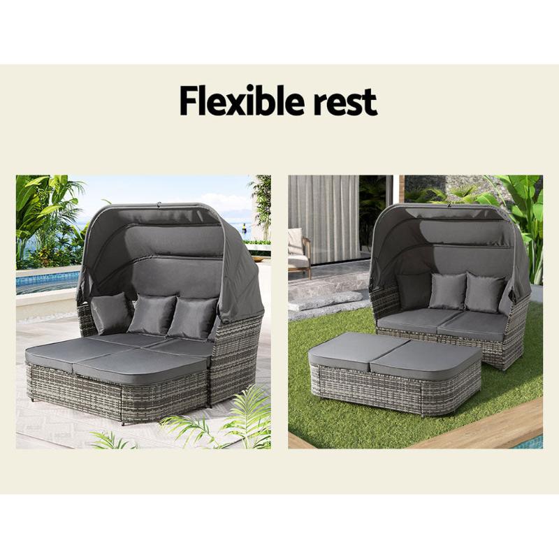 Gardeon Square Sun Lounge Wicker Outdoor Day Bed - Grey